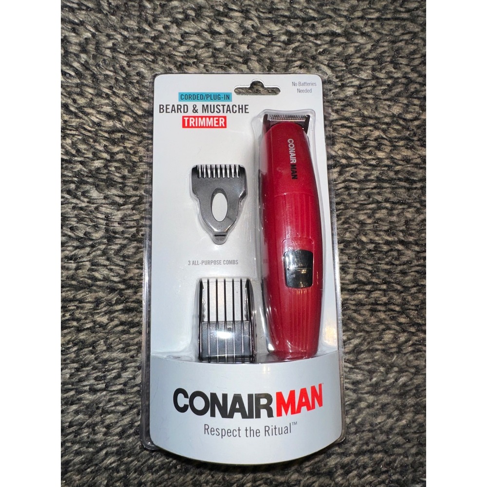 ConairMAN Beard & Mustache Trimmer Men Red NEW Corded GMT8R 3 Combs Stainless